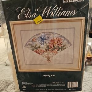 Peony Fan Needlepoint Kit - Blue and Green